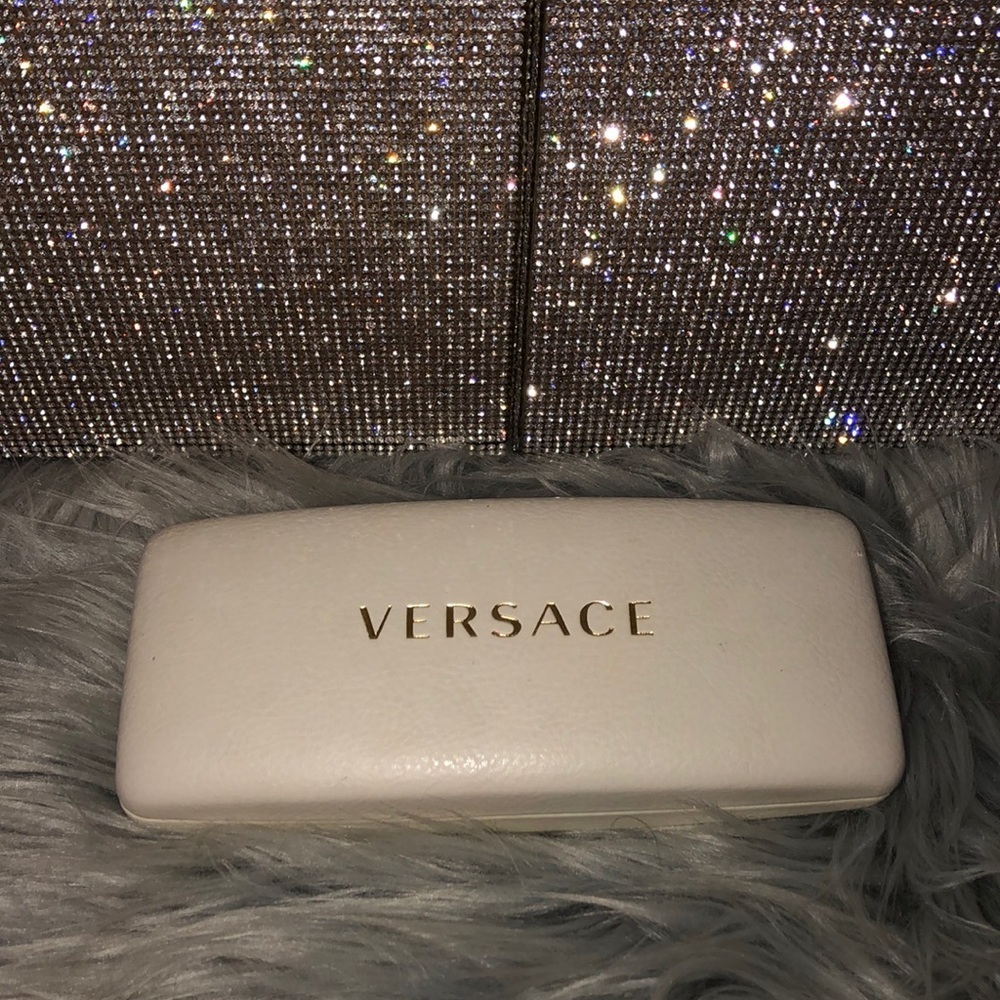 Versace sunglass case white velvet velour inside gold black leather hard case